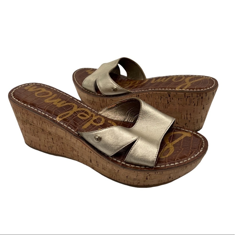 Sam Edelman Gold Reid Cork Wedge Platform Sandals Size 8.5 Women’s